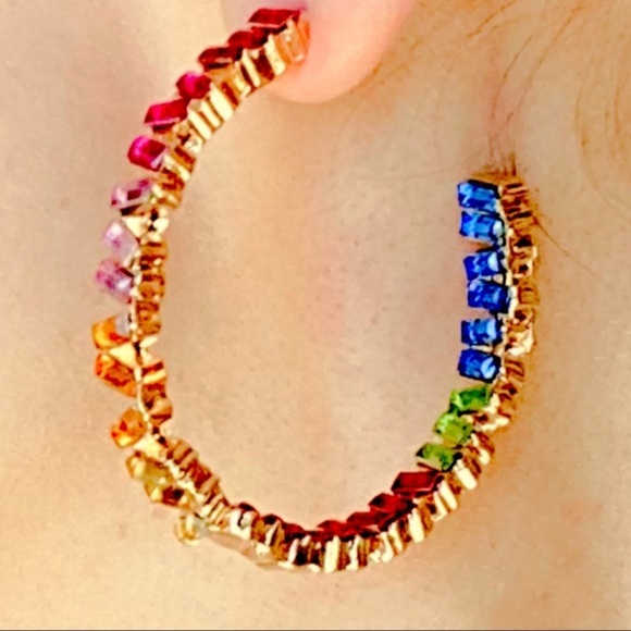 NWT Colorful Stone Hoop + Gold Large Stud Earrings - Picture 5 of 7